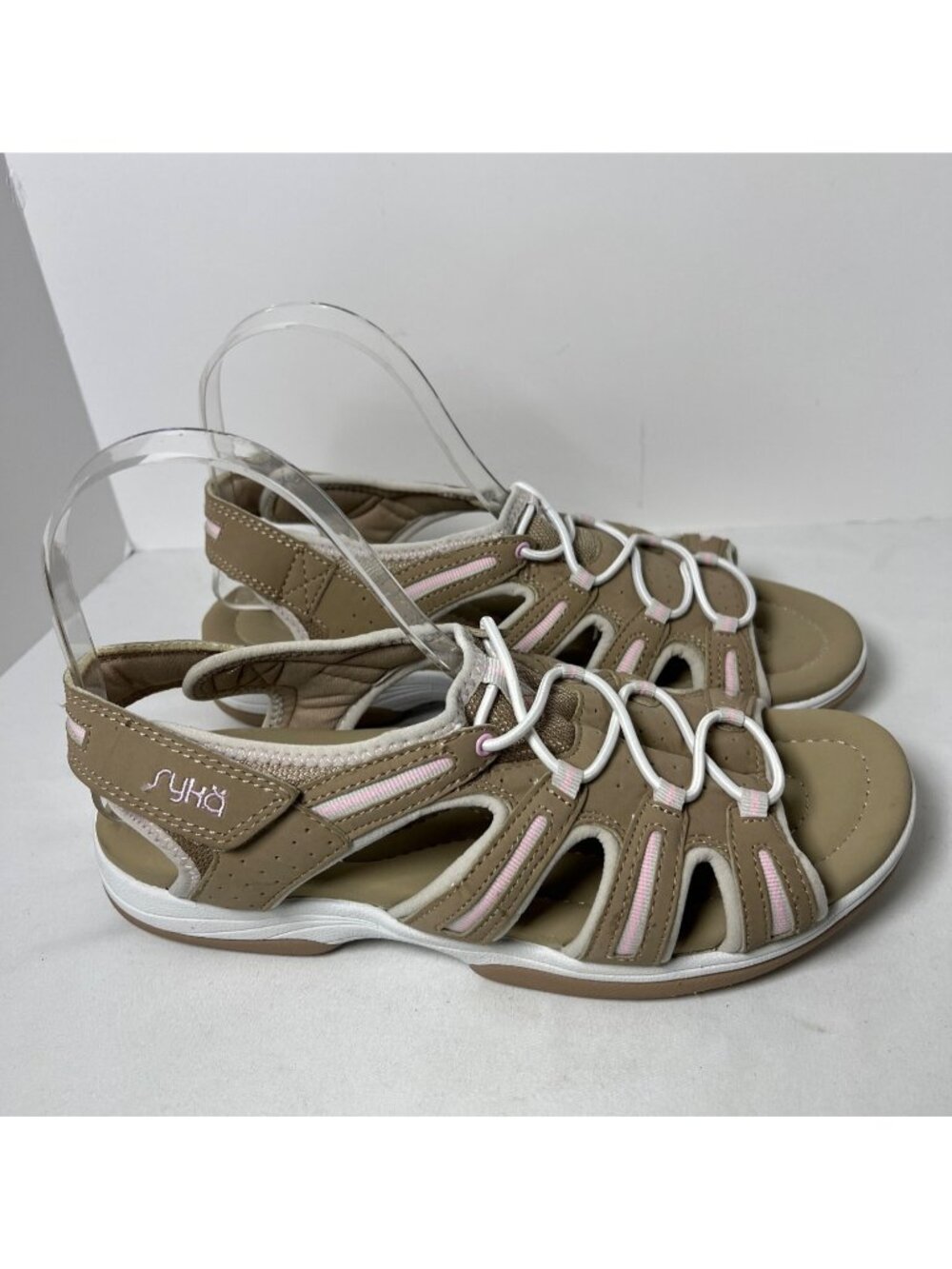 Ryka Womens Grotto Beige Pink Athletic Sandals Sz 9 Adjustable Velcro Strap